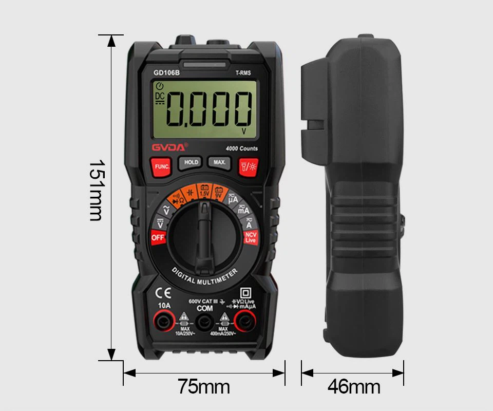 GVDA profesjonalny multimetr true rms cyfrowy automatyczny zakres 600V 10A z ...
